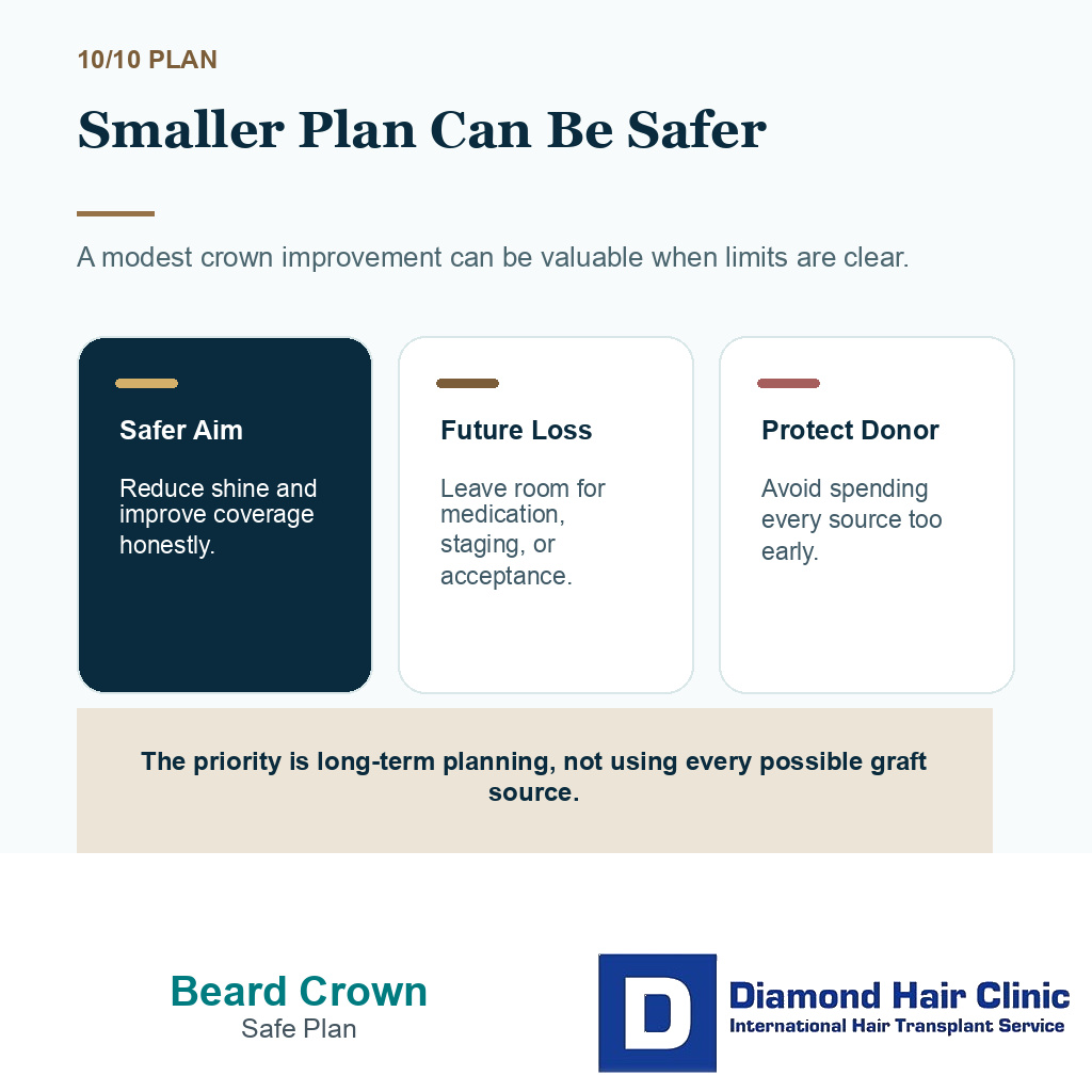 Beard hair crown transplant carousel slide 10 explaining smaller plan can be safer