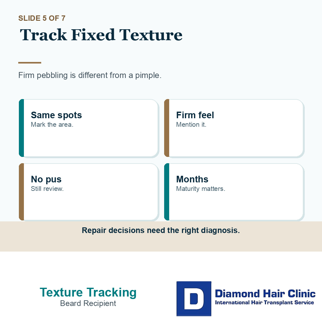 Carousel slide about tracking fixed raised texture after beard transplant