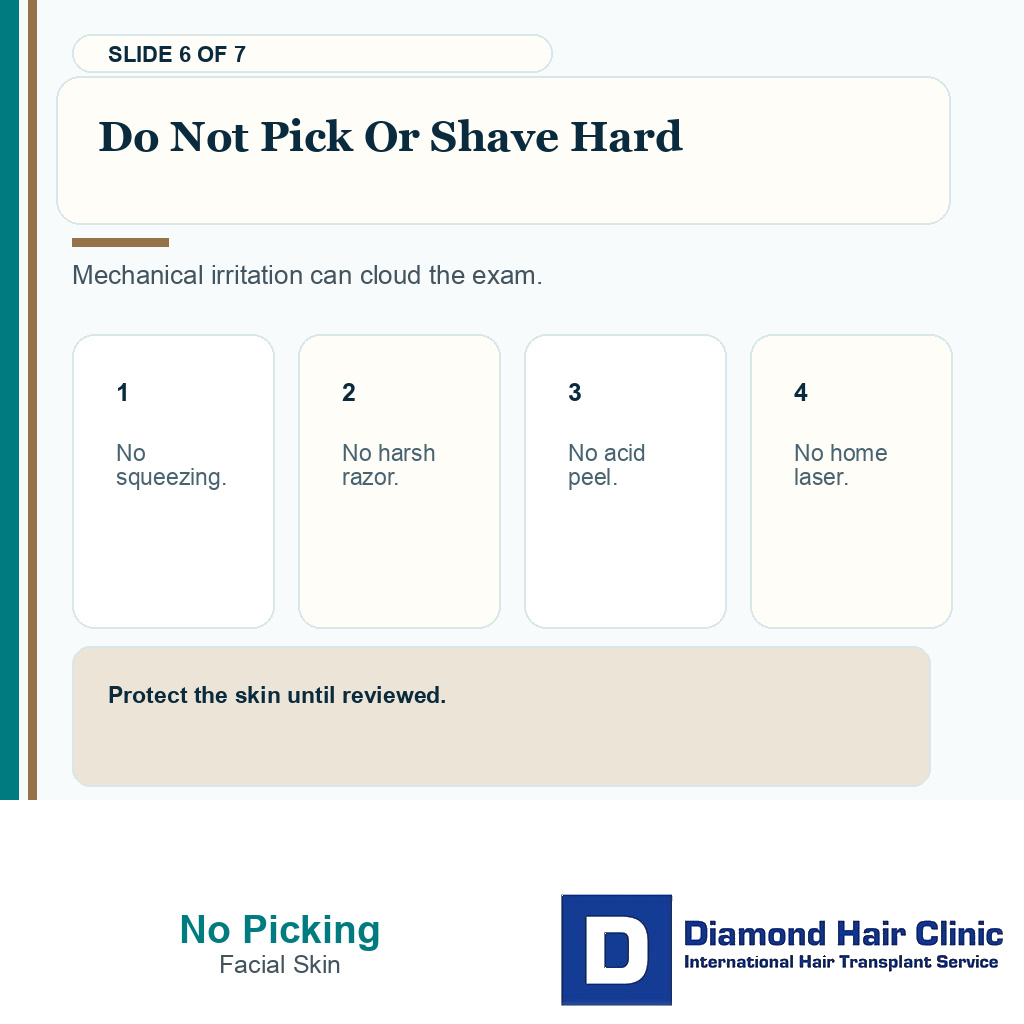 Carousel slide warning against picking or aggressive shaving after beard transplant bumps