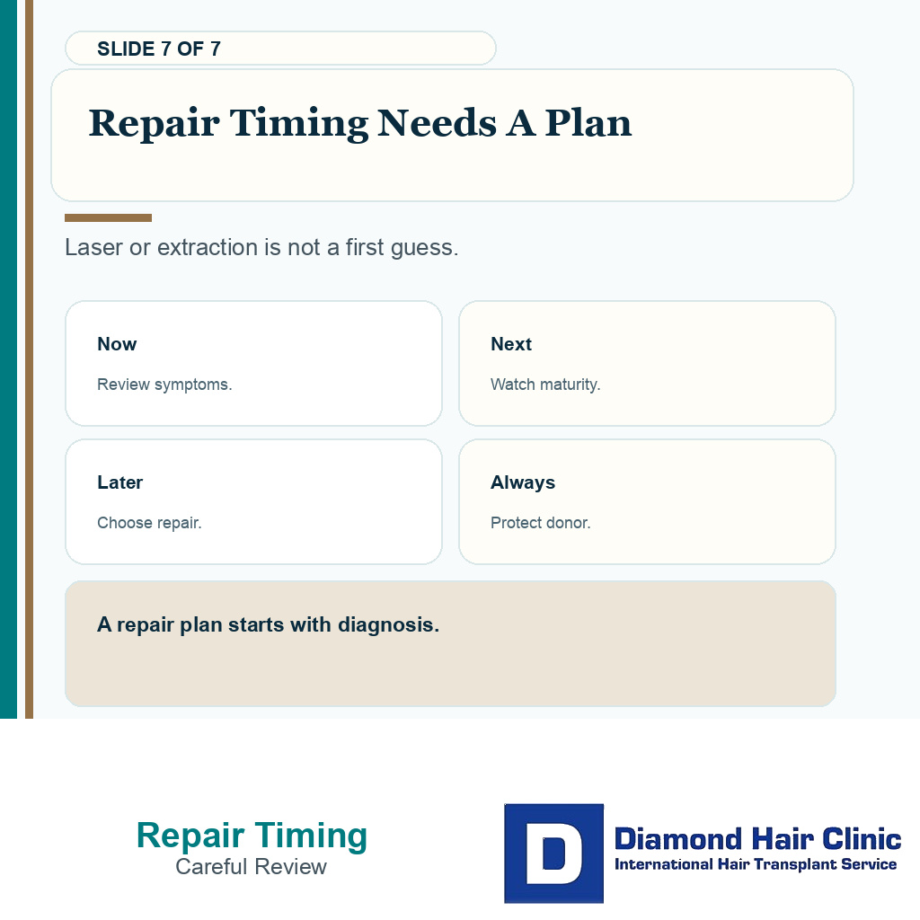Carousel slide about repair timing for beard transplant cobblestoning