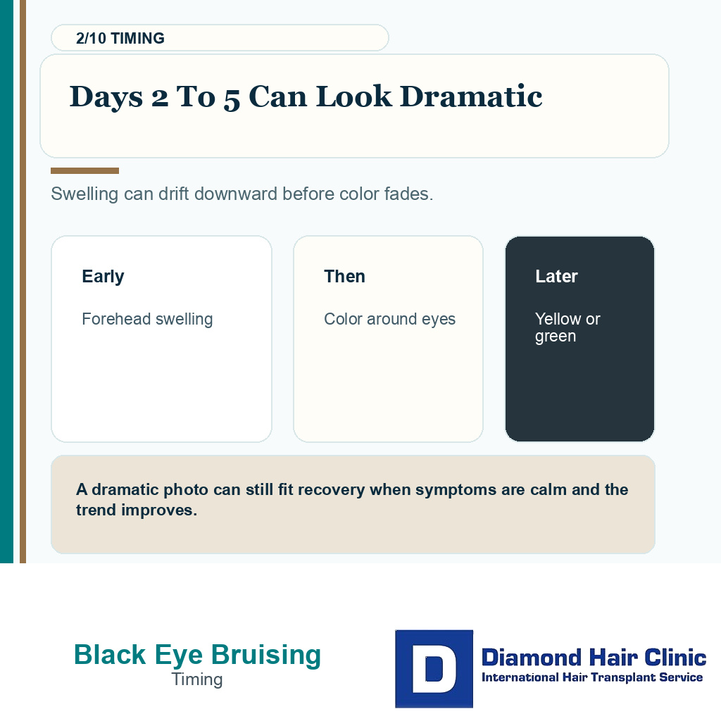 Black eye bruising carousel slide 2 explaining expected timing
