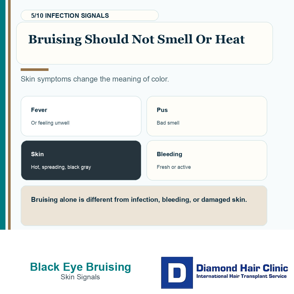 Black eye bruising carousel slide 5 explaining infection warning signs