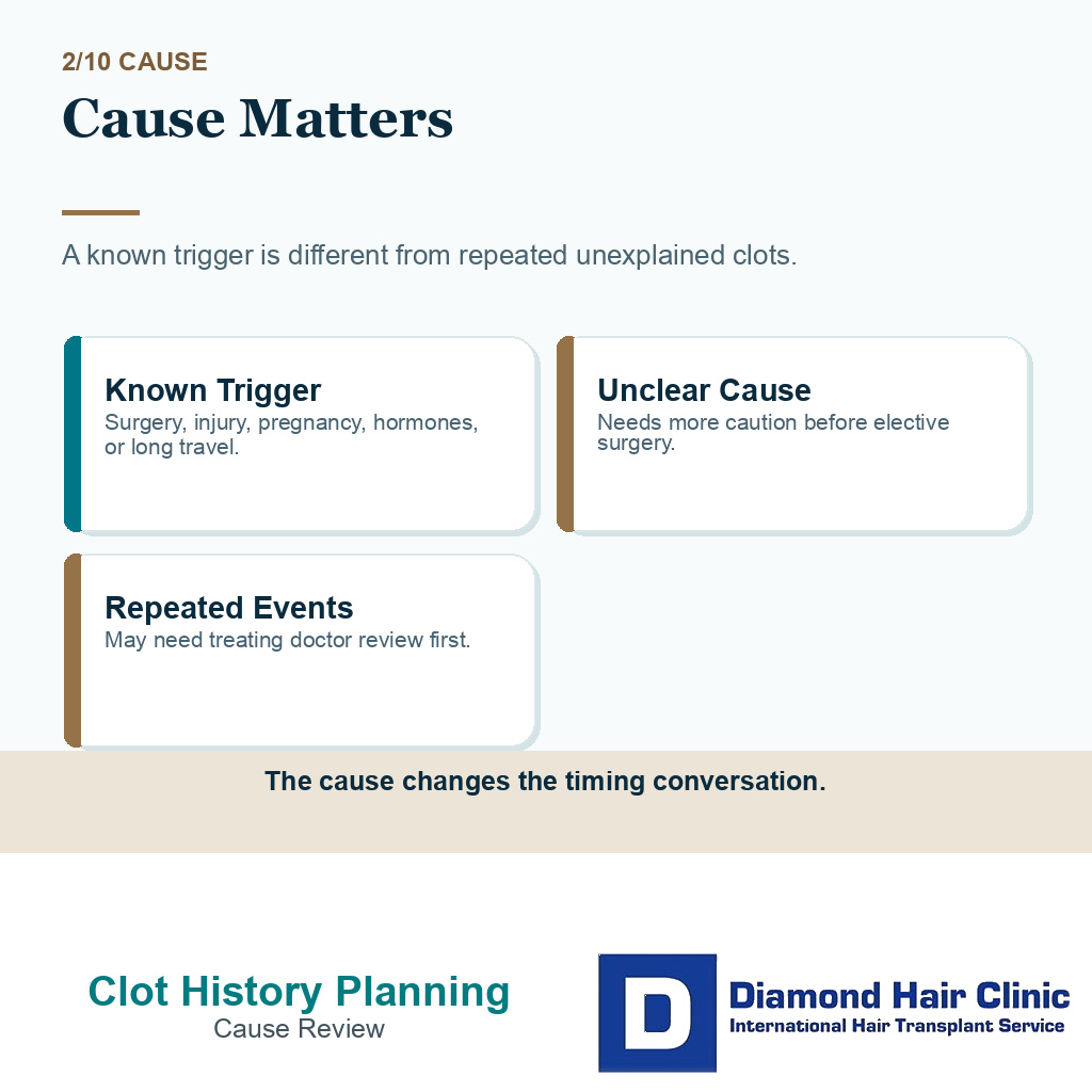 Blood clot history carousel slide 2 explaining the clot cause matters
