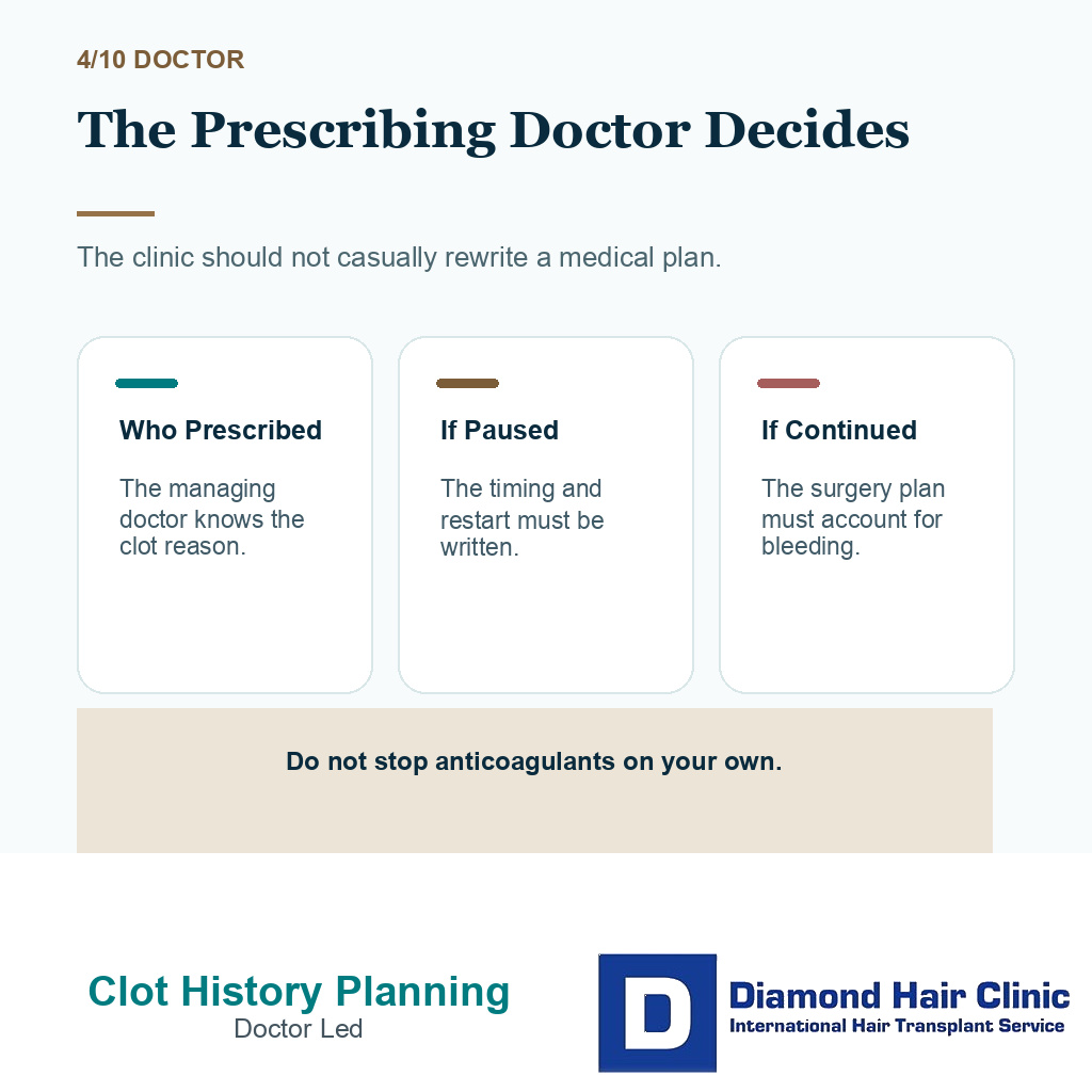 Blood clot history carousel slide 4 explaining the prescribing doctor decides medicine changes