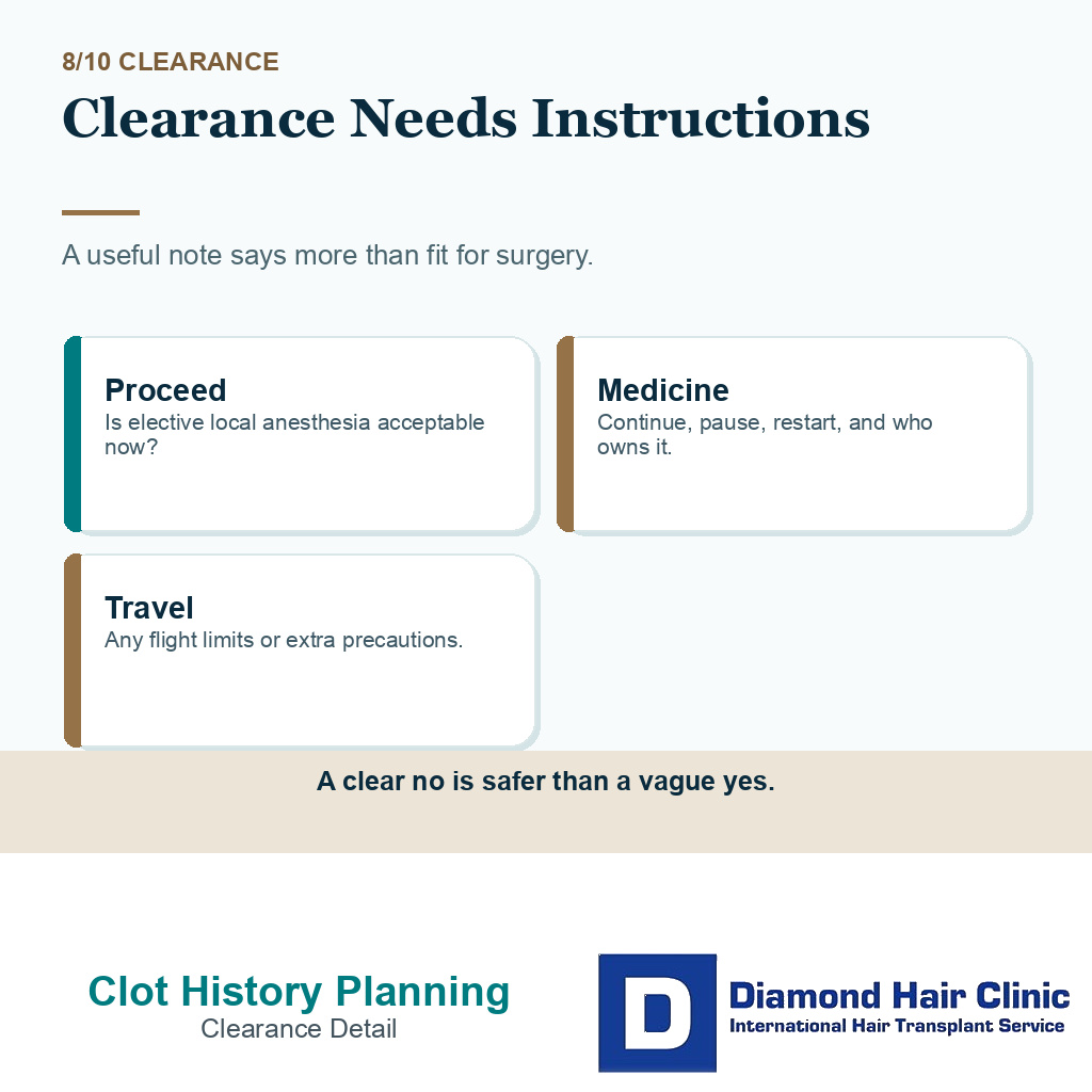 Blood clot history carousel slide 8 explaining clearance needs instructions