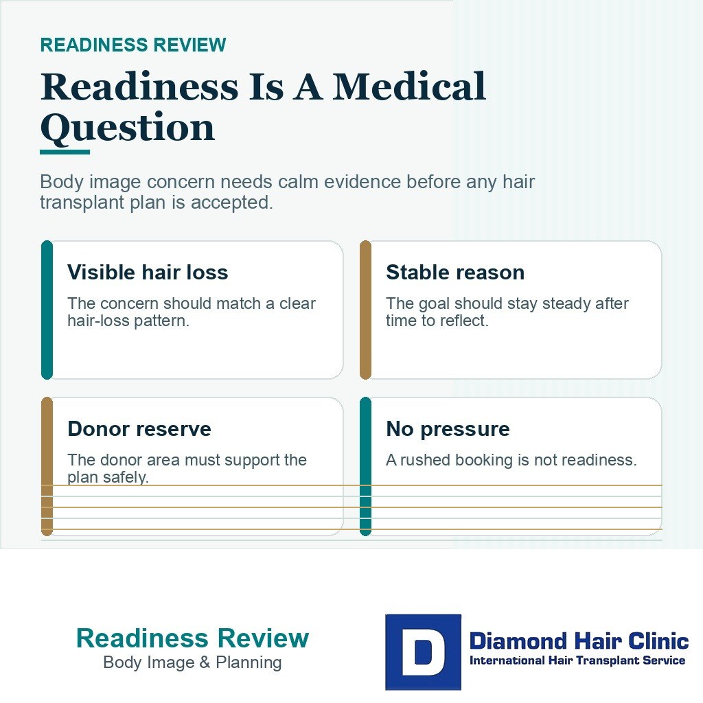 Body dysmorphia hair transplant readiness carousel slide 1 explaining readiness is a medical question