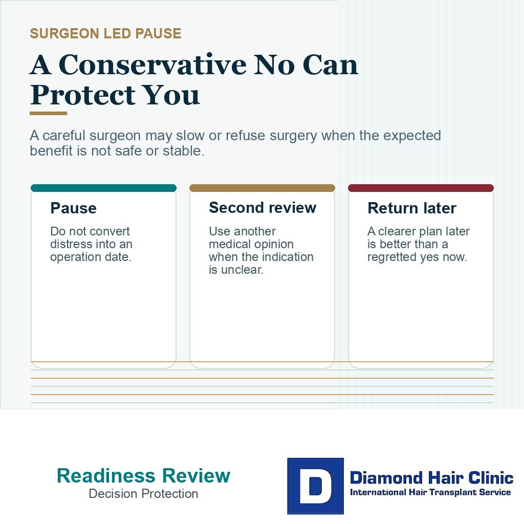 Body dysmorphia hair transplant readiness carousel slide 5 explaining a conservative no can protect you
