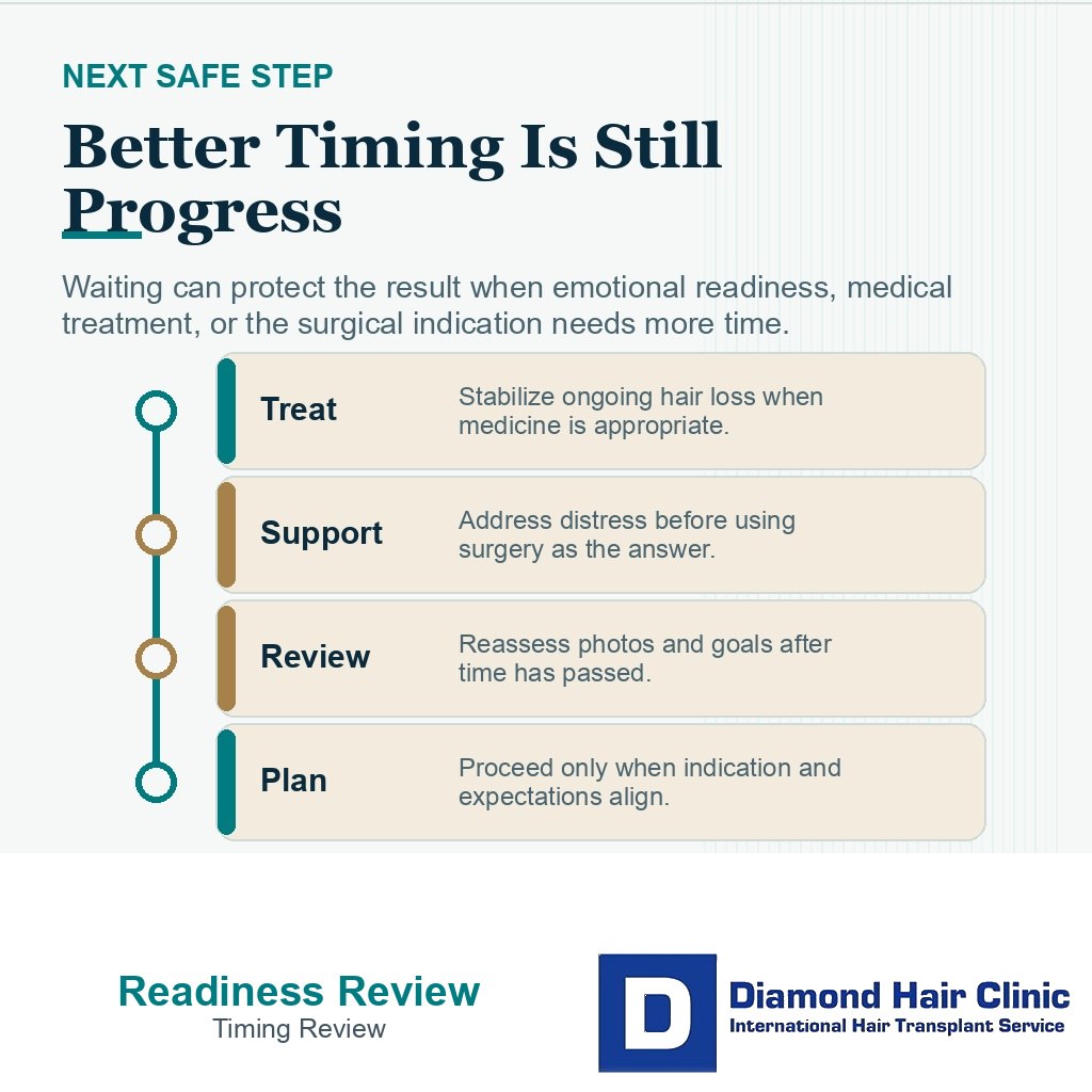 Body dysmorphia hair transplant readiness carousel slide 8 explaining better timing is still progress