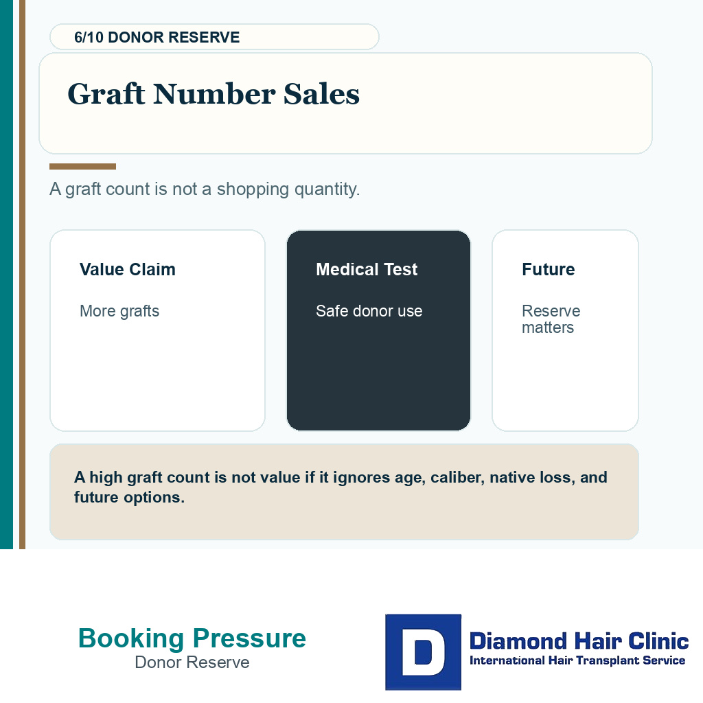 Booking pressure carousel slide 6 explaining graft numbers should not be sold as value