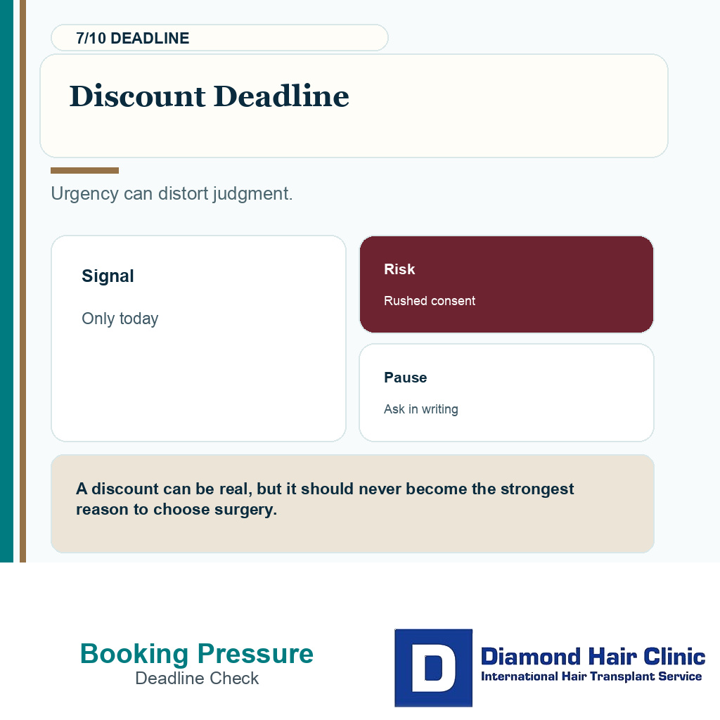 Booking pressure carousel slide 7 explaining discount deadline pressure