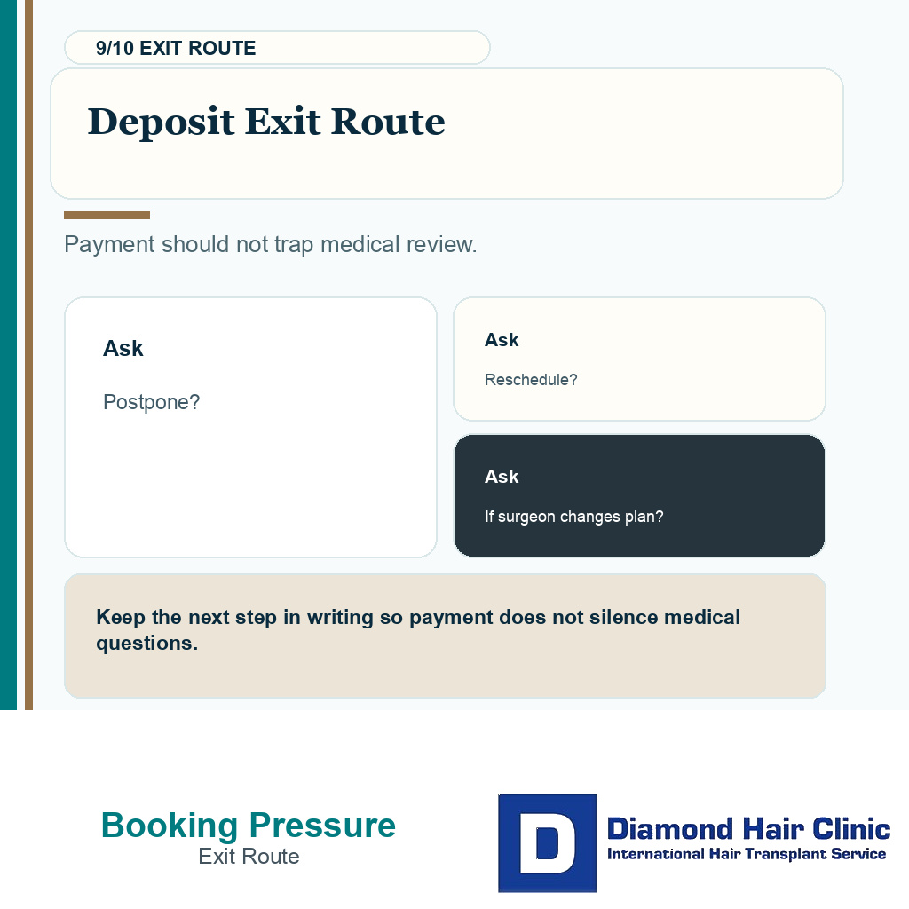Booking pressure carousel slide 9 explaining deposit review and pause route