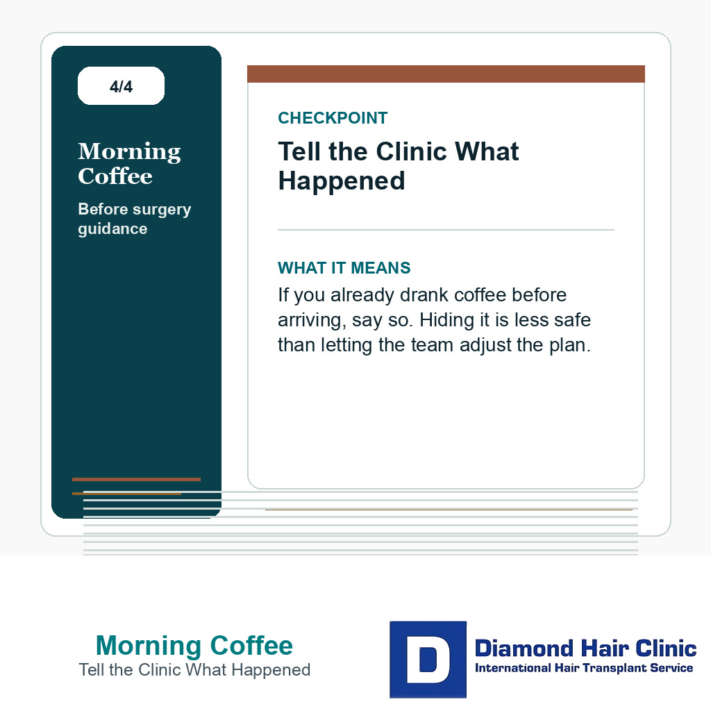 Morning Coffee carousel slide about tell the clinic what happened