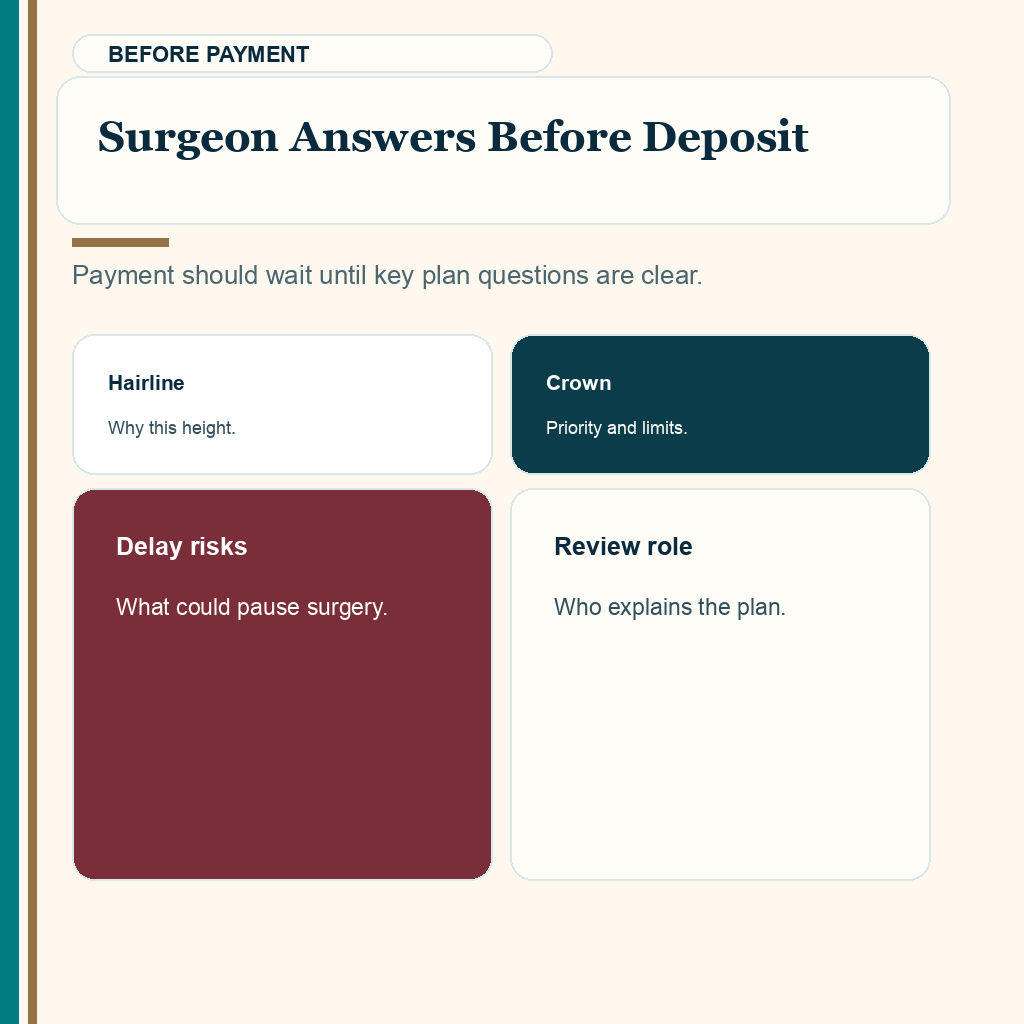 Consultation fee slide 6 showing surgeon answers before deposit
