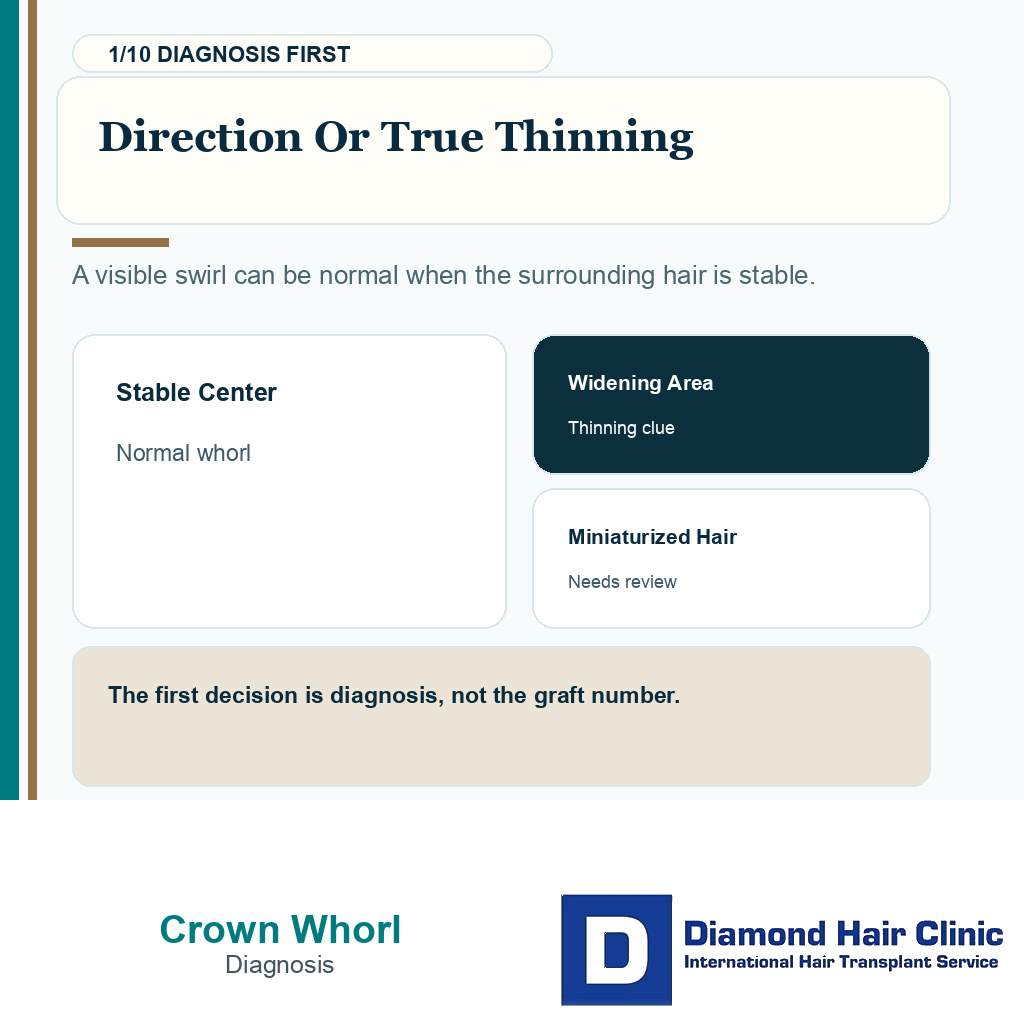 Cowlick crown whorl carousel slide 1 explaining direction or true thinning
