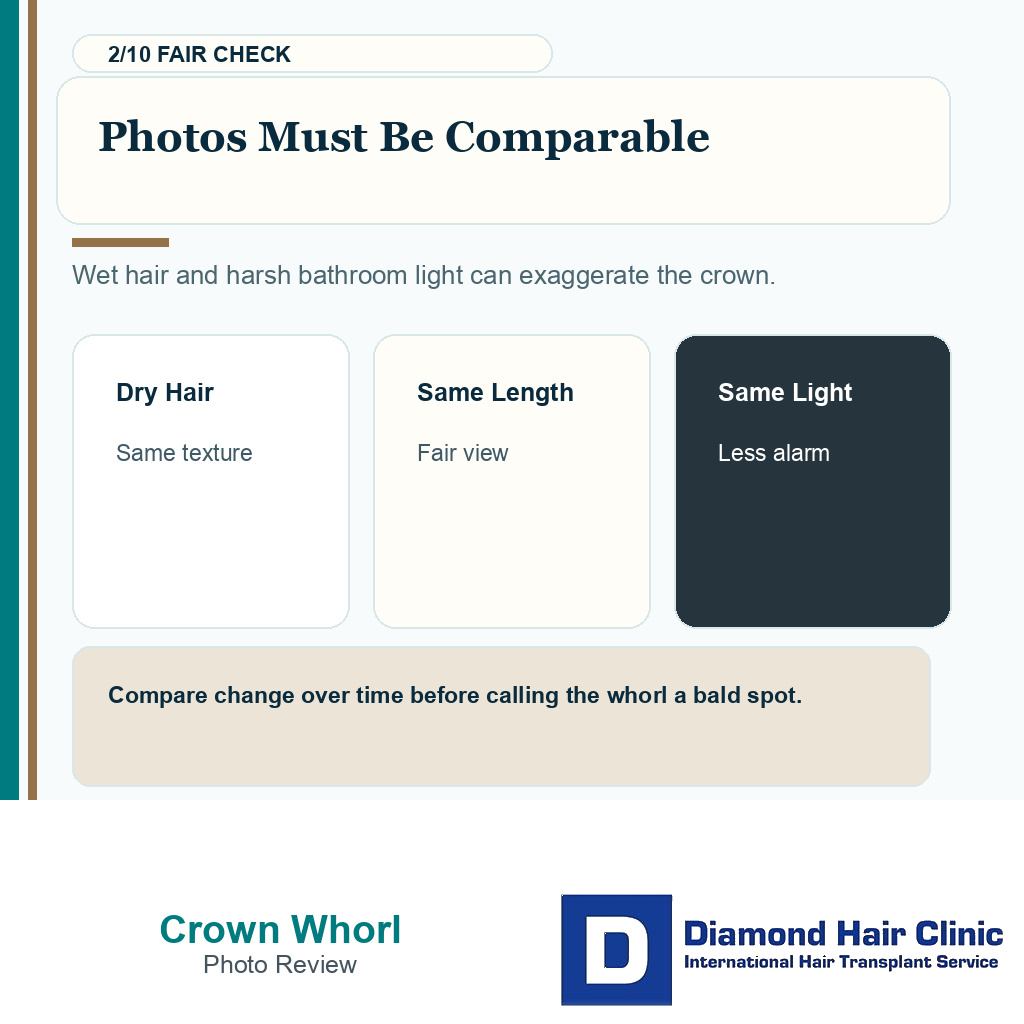 Cowlick crown whorl carousel slide 2 explaining comparable photos