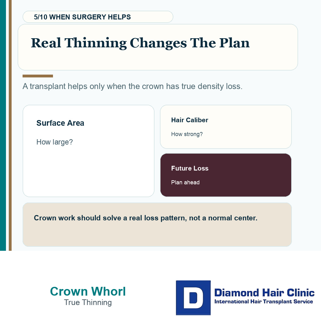 Cowlick crown whorl carousel slide 5 explaining real thinning changes the plan