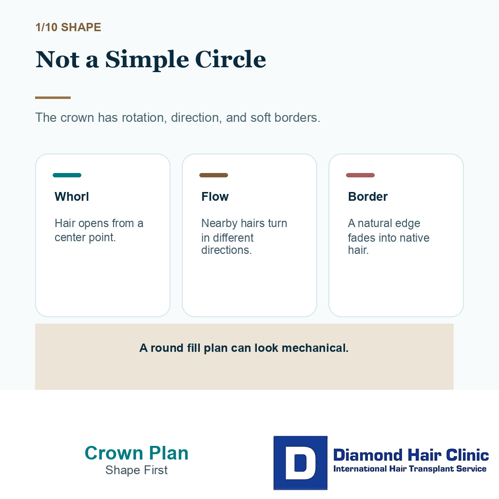 Crown hair transplant carousel slide 1 explaining the crown is not a simple circle