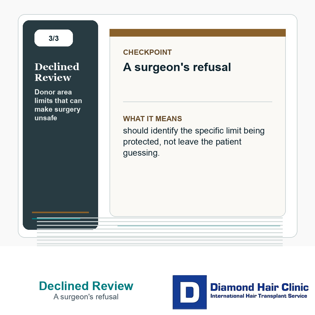 Declined Review carousel slide about a surgeon's refusal