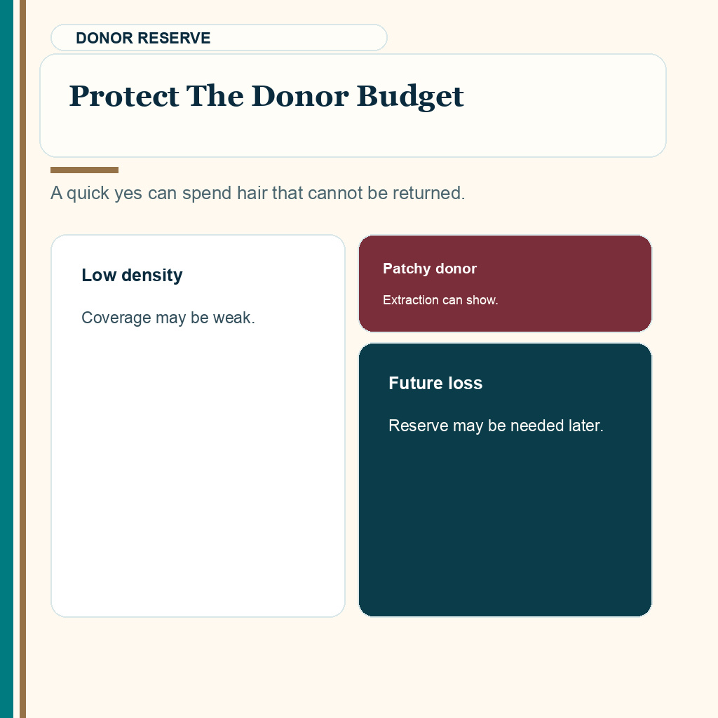 Declined hair transplant slide about donor reserve and overharvesting risk