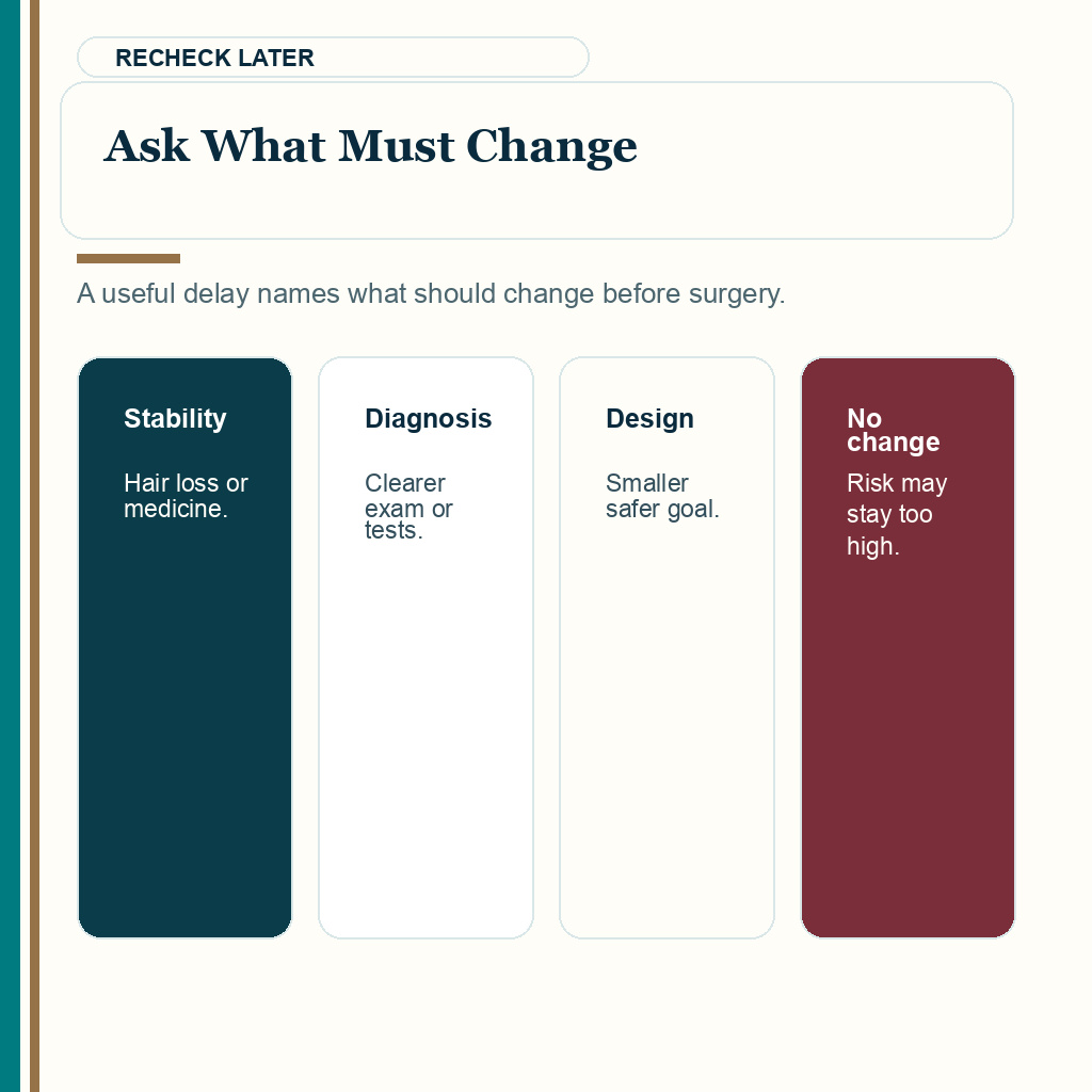 Declined hair transplant slide about what must change before surgery can become safer later