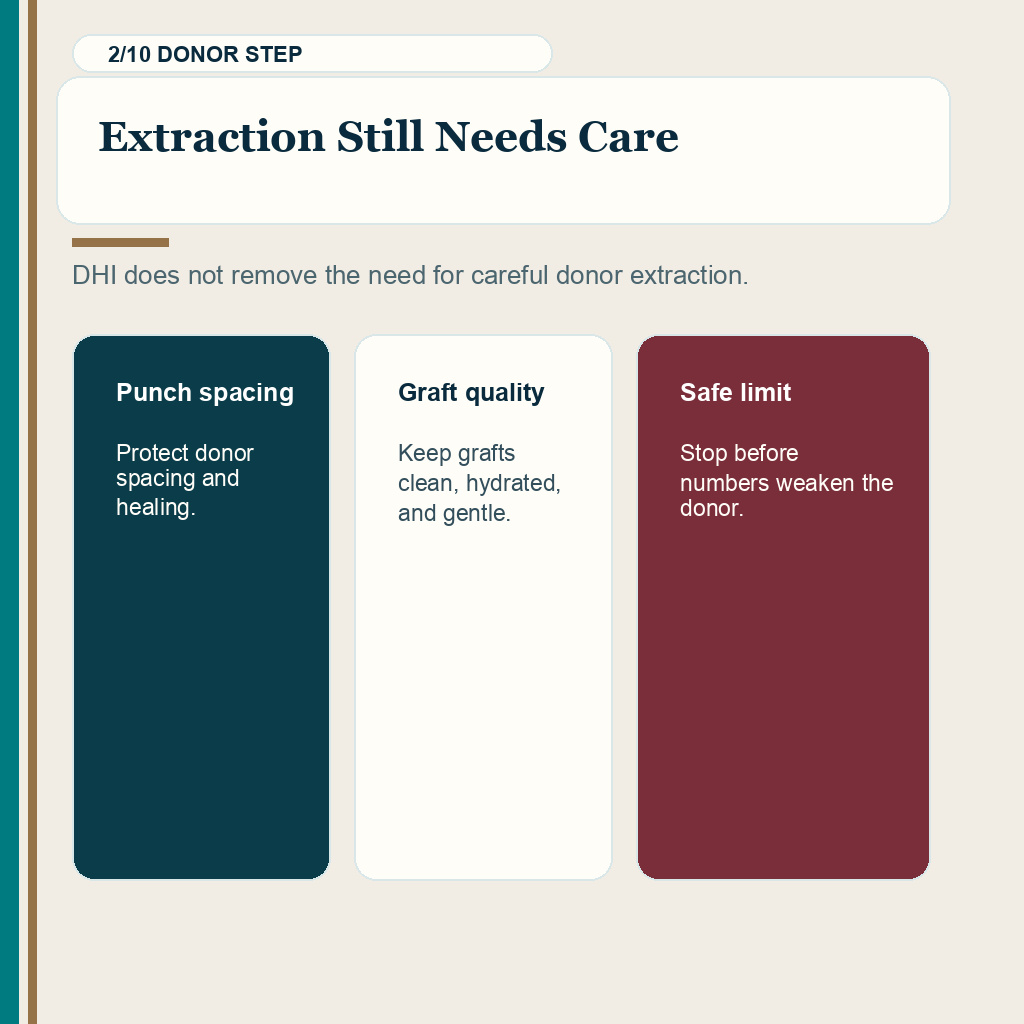 DHI vs FUE slide 2 explaining that extraction quality matters in both methods