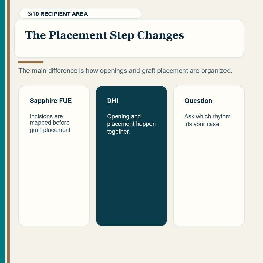 DHI vs FUE slide 3 explaining where the recipient area step changes