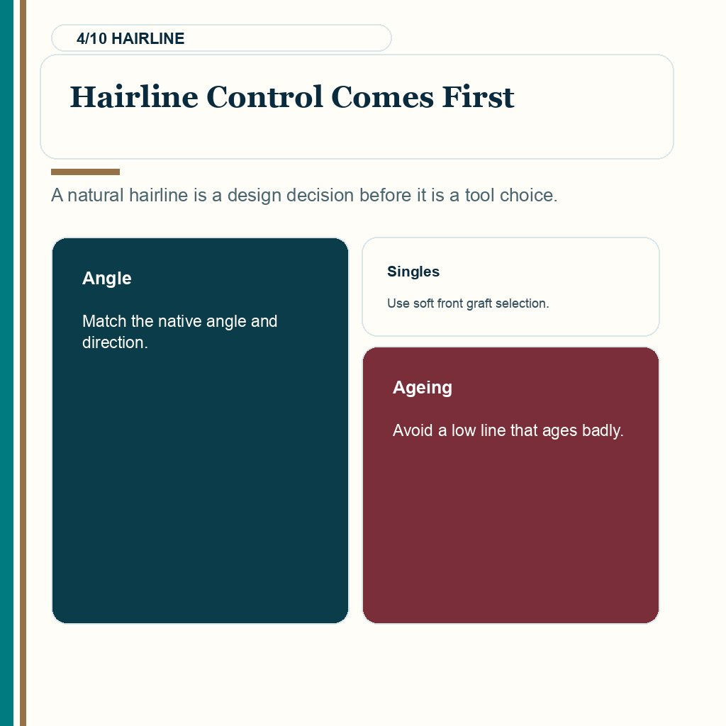 DHI vs FUE slide 4 explaining why hairline control matters more than tool claims