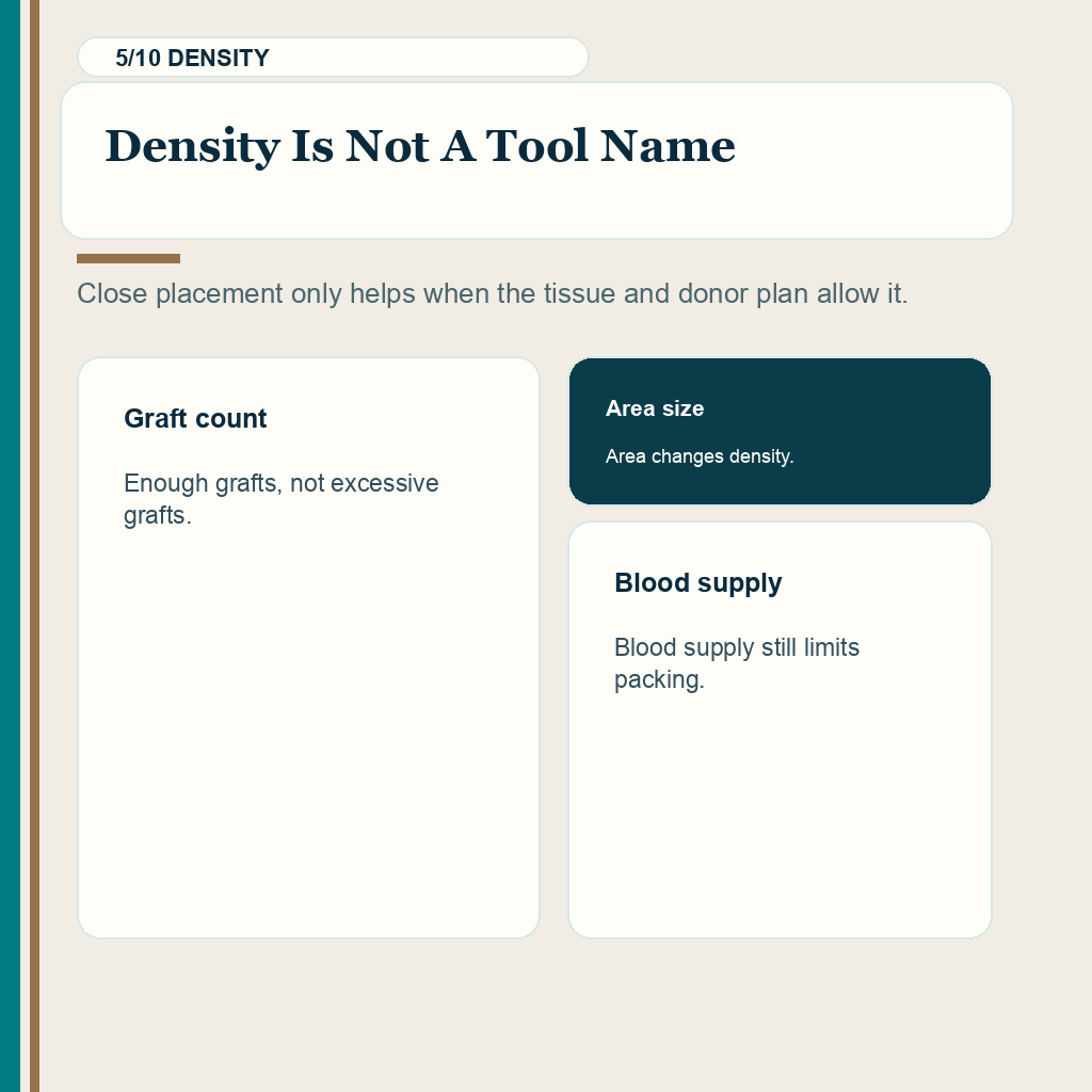 DHI vs FUE slide 5 explaining why density is not created by the tool name alone