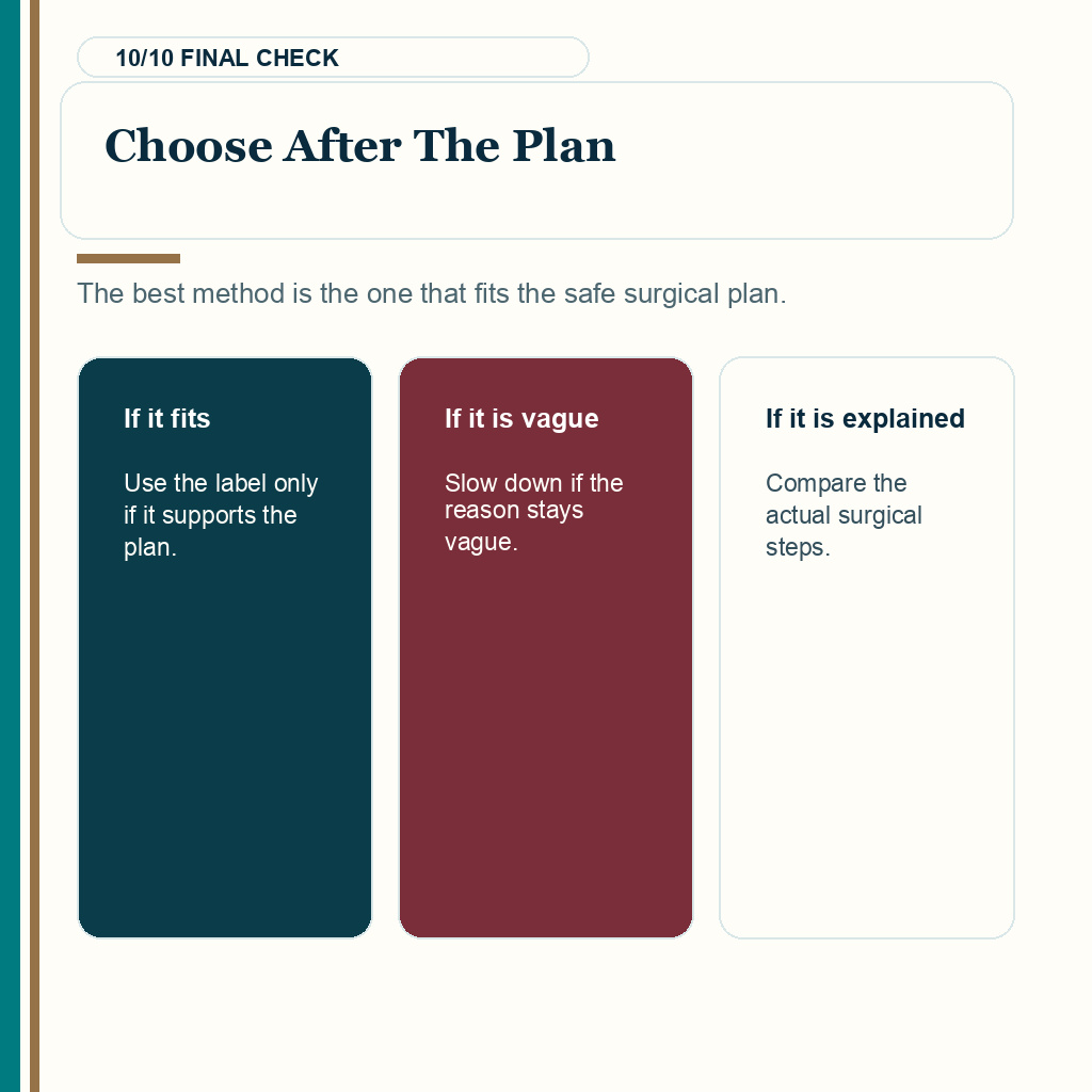 DHI vs FUE slide 10 explaining that the method should be chosen after the surgical plan is clear