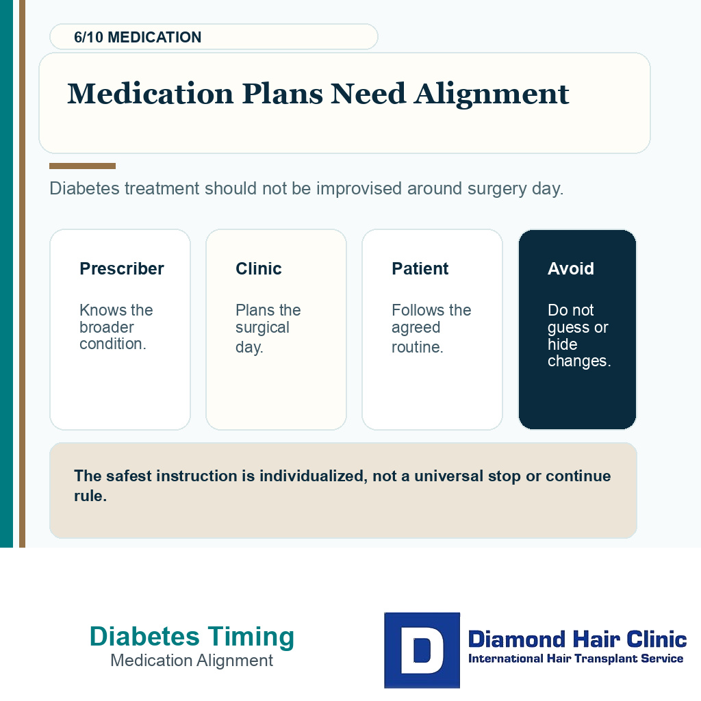 Diabetes control carousel slide 6 explaining medication plan needs alignment