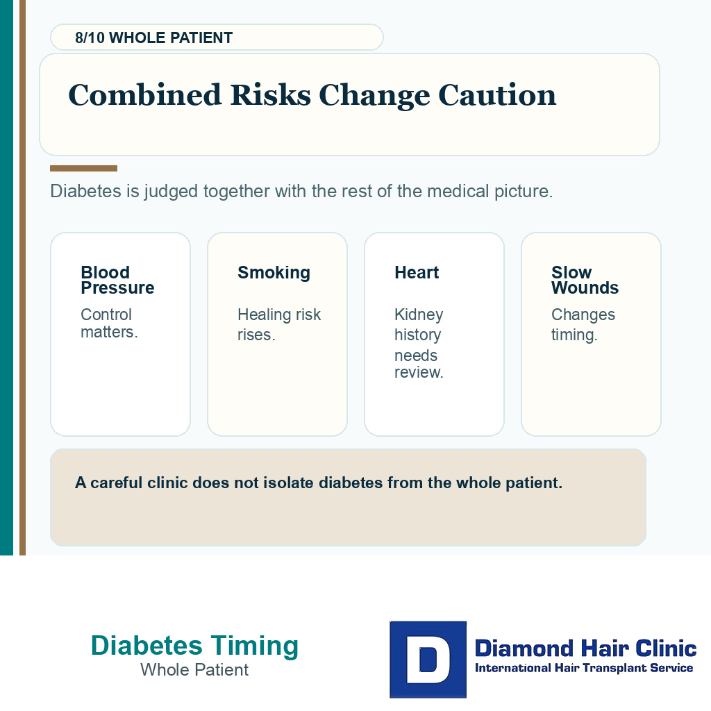 Diabetes control carousel slide 8 explaining combined risks change caution