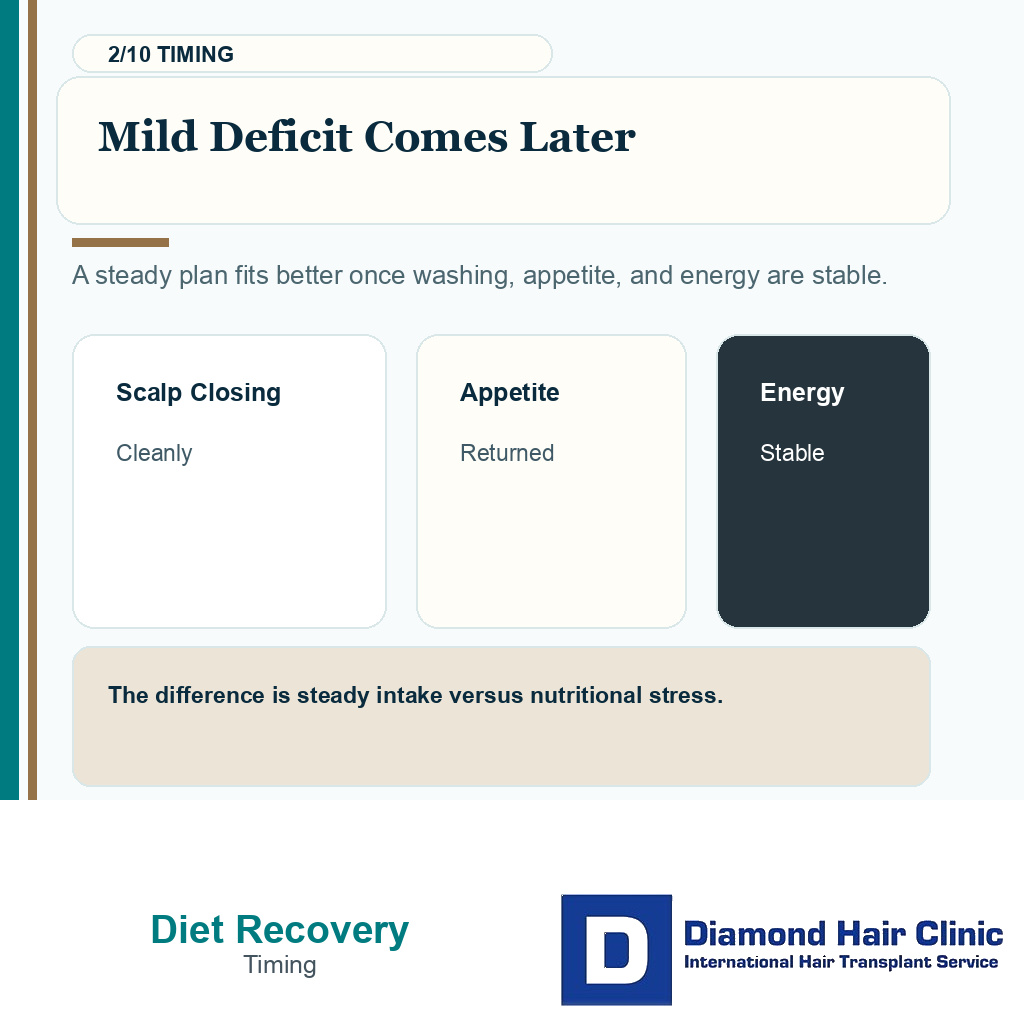 Dieting recovery carousel slide 2 explaining mild deficit timing
