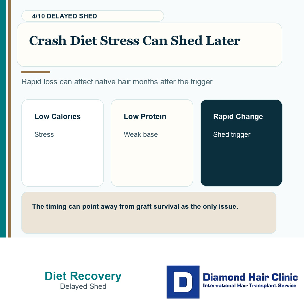 Dieting recovery carousel slide 4 explaining crash diet shedding timing