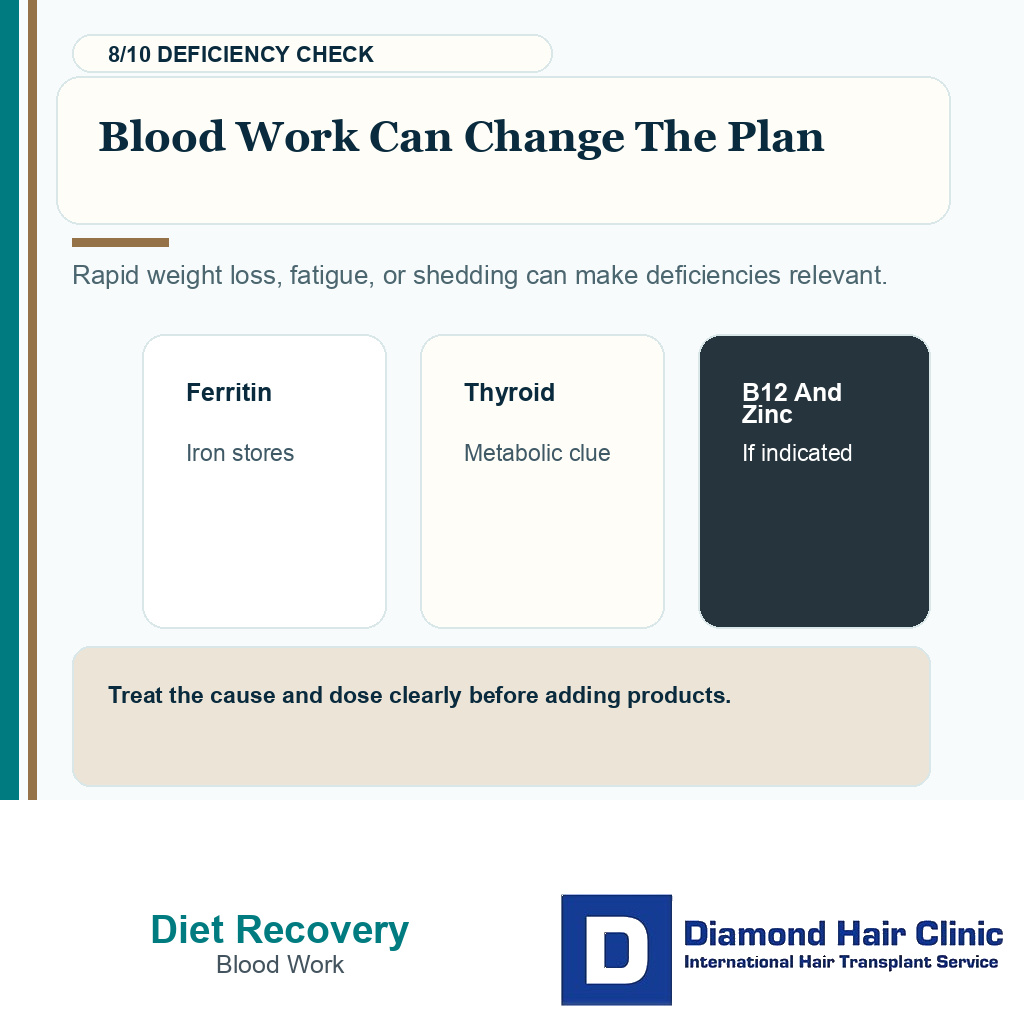 Dieting recovery carousel slide 8 explaining blood work can change the plan