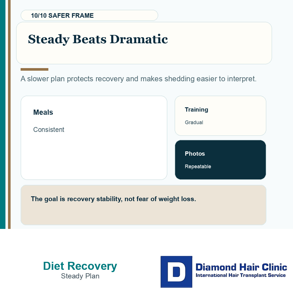 Dieting recovery carousel slide 10 explaining steady beats dramatic