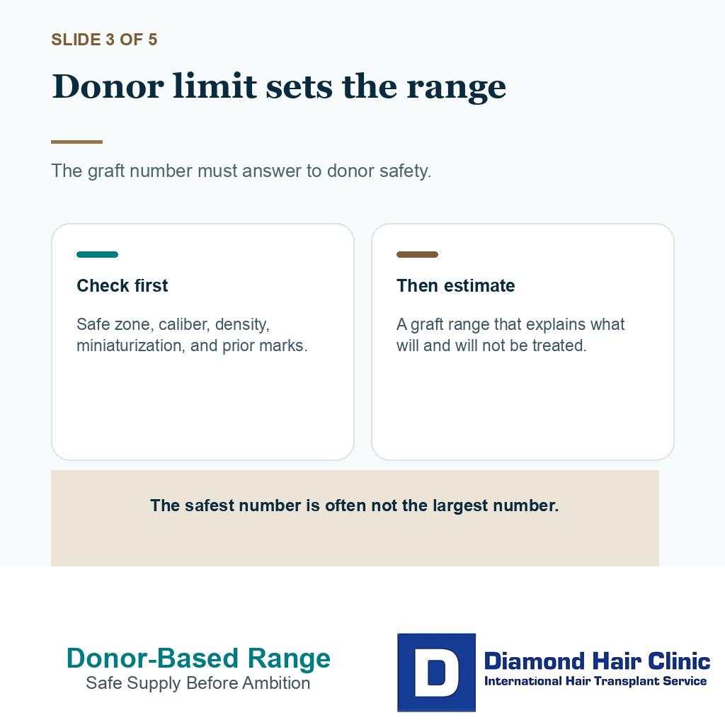 Slide 3 explaining donor capacity before hair transplant graft number planning