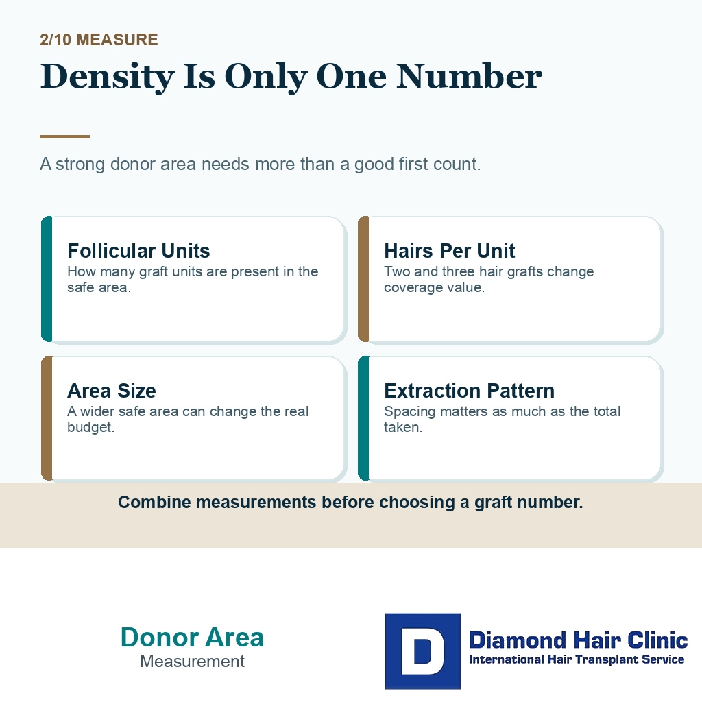Donor area carousel slide 2 explaining donor density and hair count
