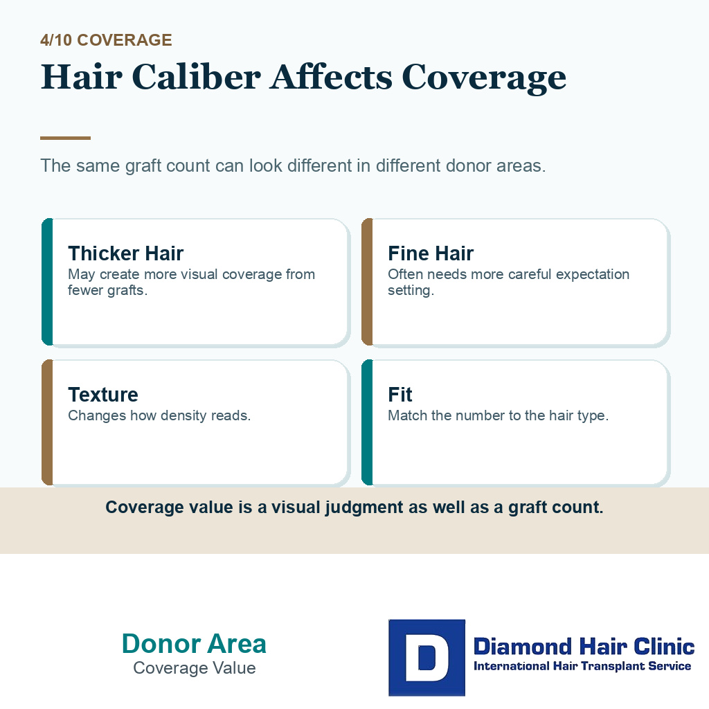 Donor area carousel slide 4 explaining hair caliber and coverage