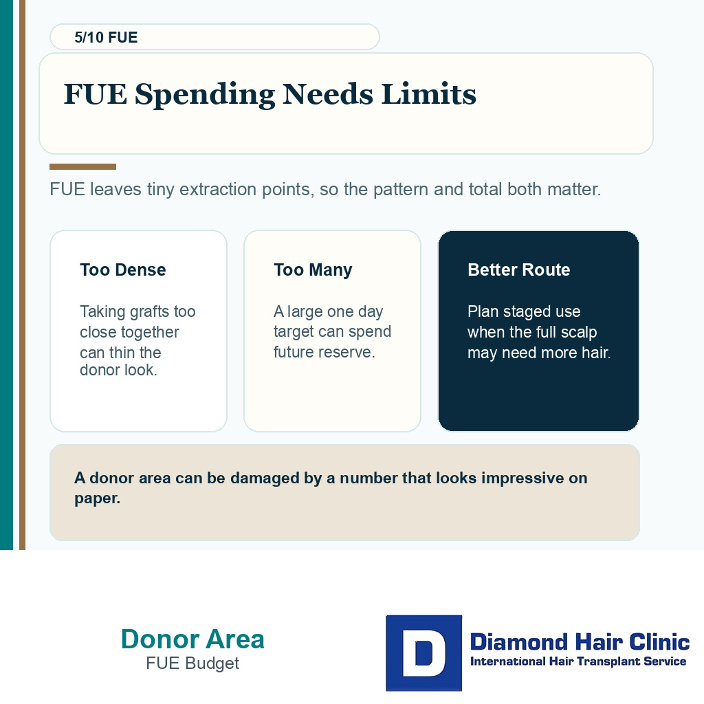 Donor area carousel slide 5 explaining FUE extraction limits