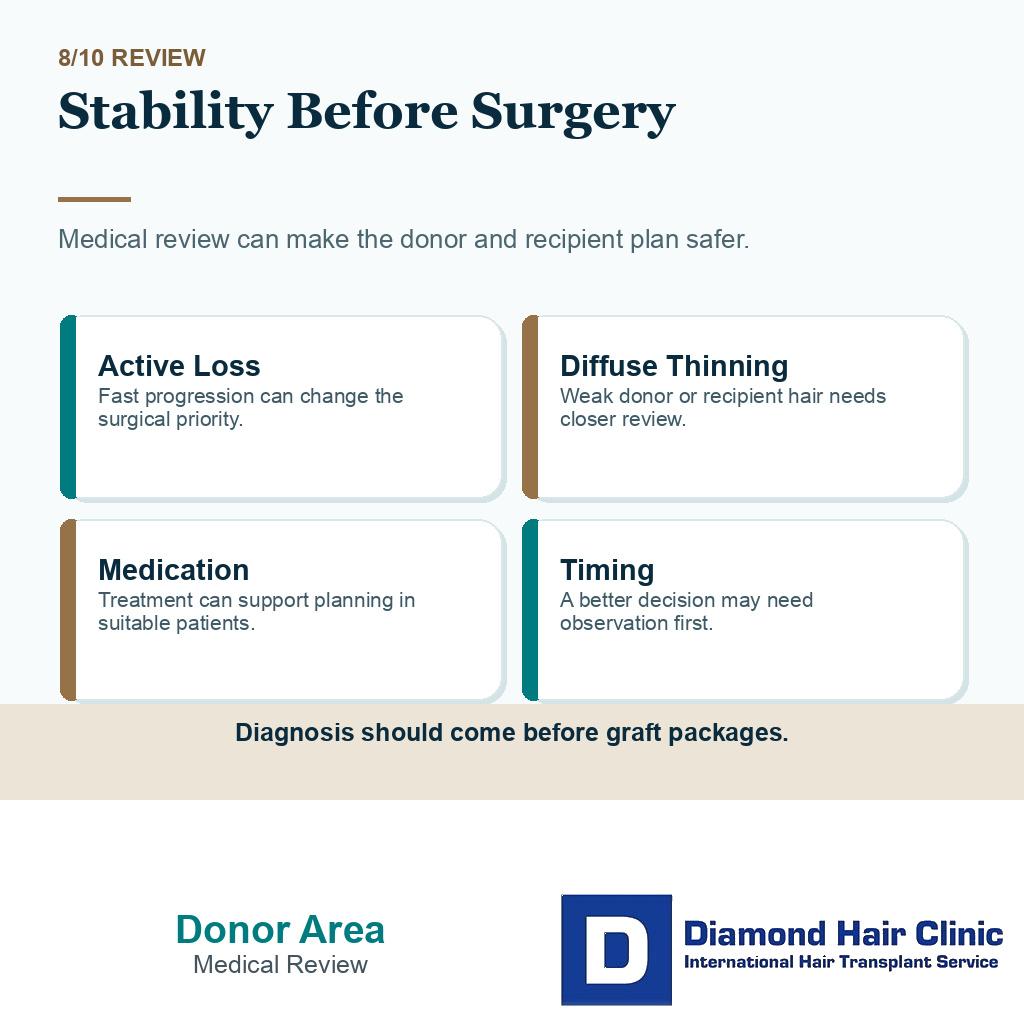 Donor area carousel slide 8 explaining medication stability before surgery