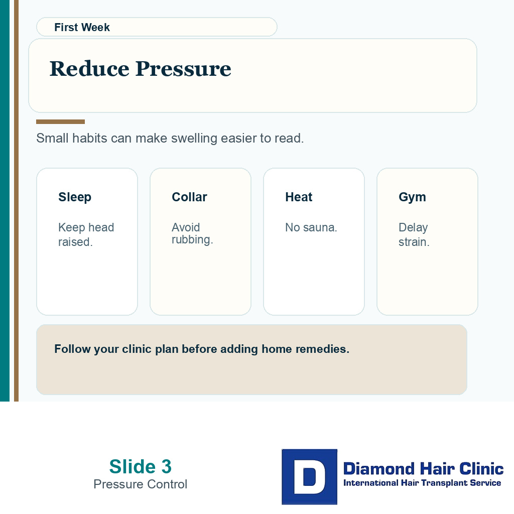 Carousel slide about reducing pressure on donor area swelling after hair transplant