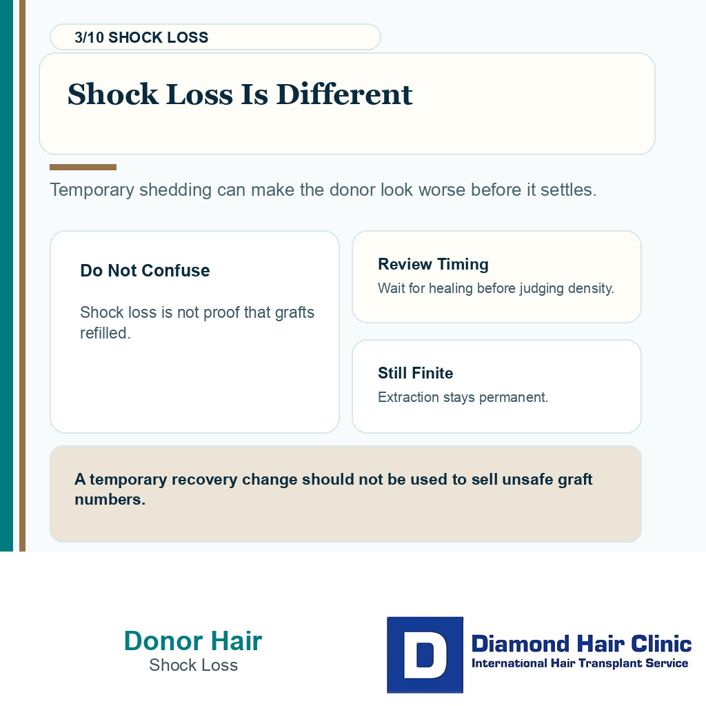 Donor hair permanence carousel slide 3 explaining shock loss is different