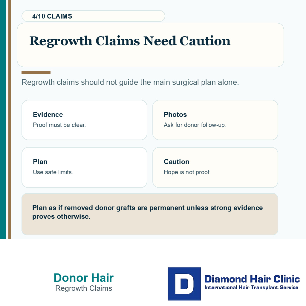 Donor hair permanence carousel slide 4 explaining regrowth claims need caution
