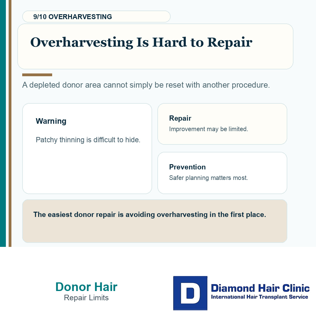 Donor hair permanence carousel slide 9 explaining overharvesting is hard to repair