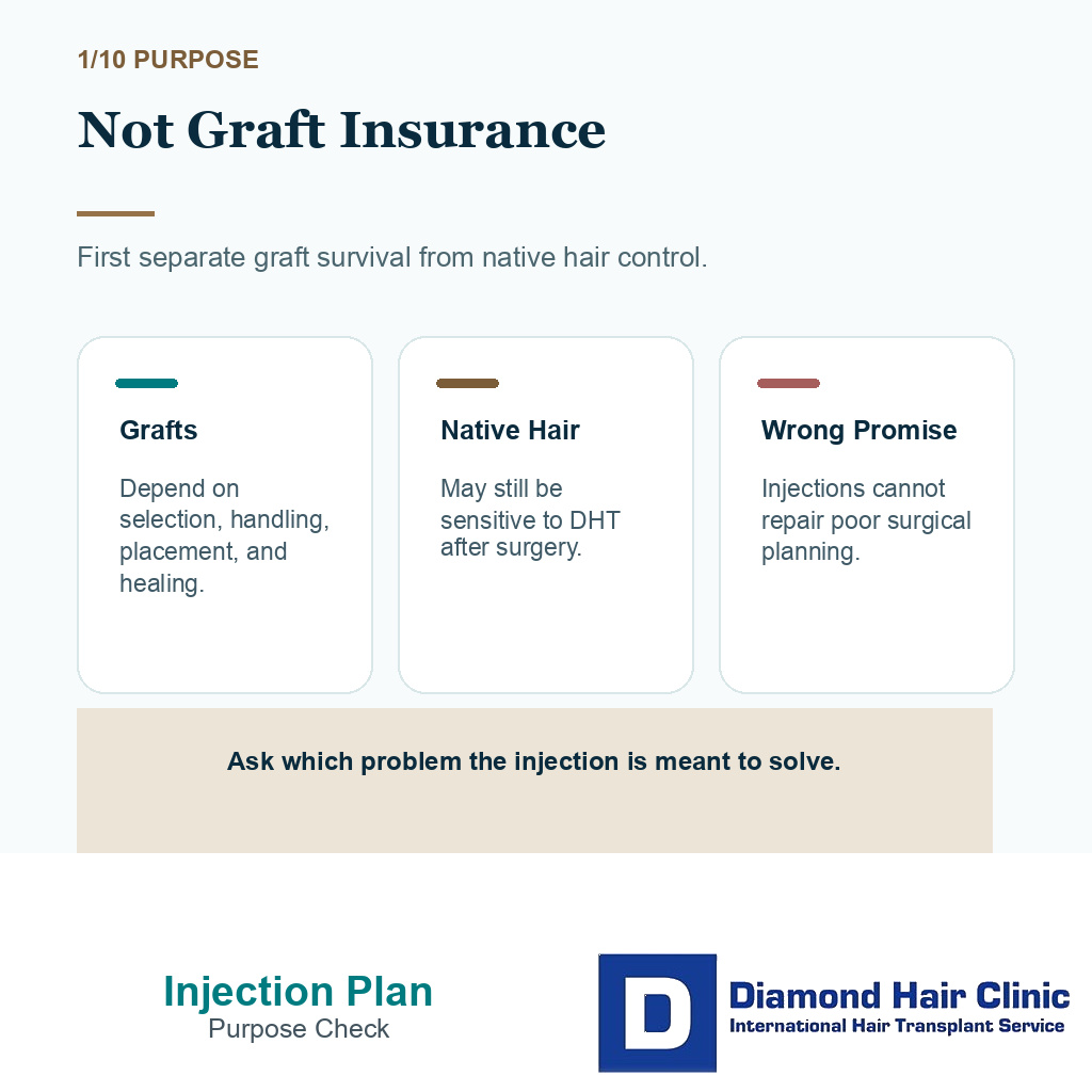 Dutasteride injections carousel slide 1 explaining they are not graft insurance