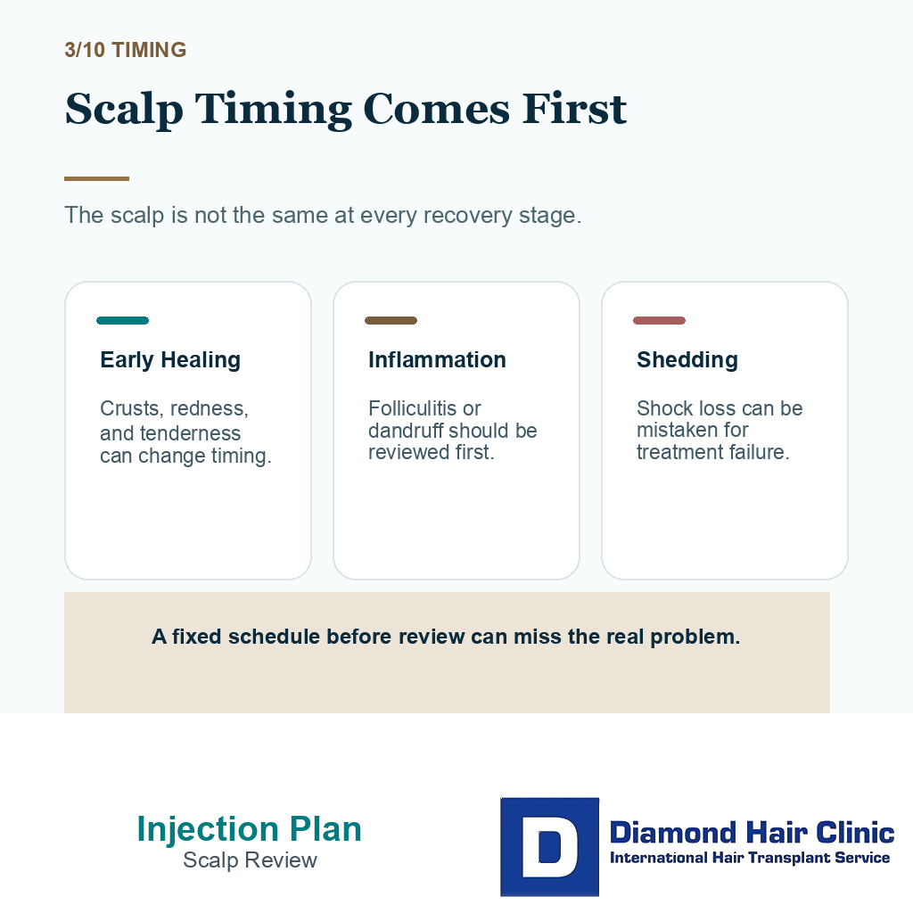 Dutasteride injections carousel slide 3 explaining scalp timing comes before injections