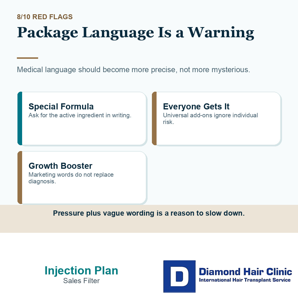 Dutasteride injections carousel slide 8 warning about vague package language