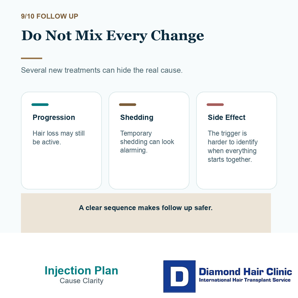 Dutasteride injections carousel slide 9 explaining why starting many treatments together causes confusion