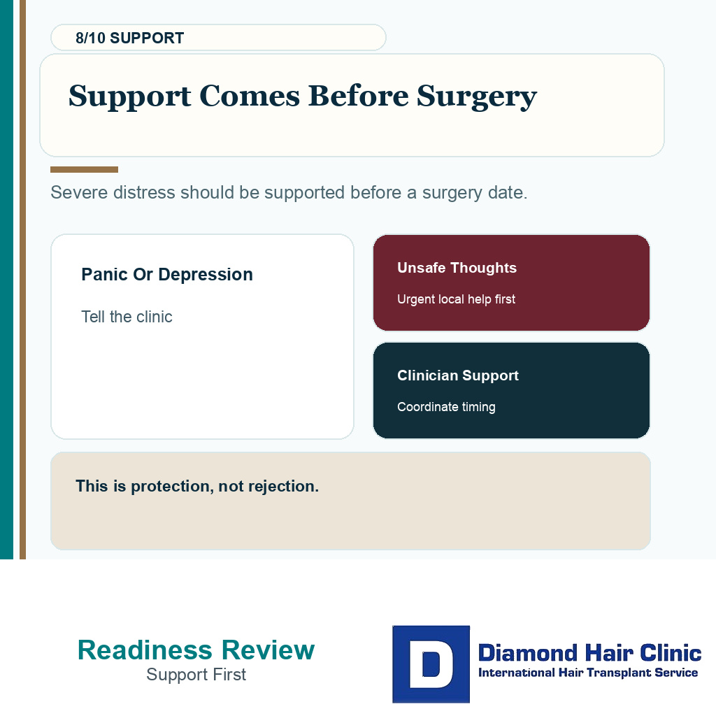 Hair transplant emotional readiness carousel slide 8 explaining support before surgery