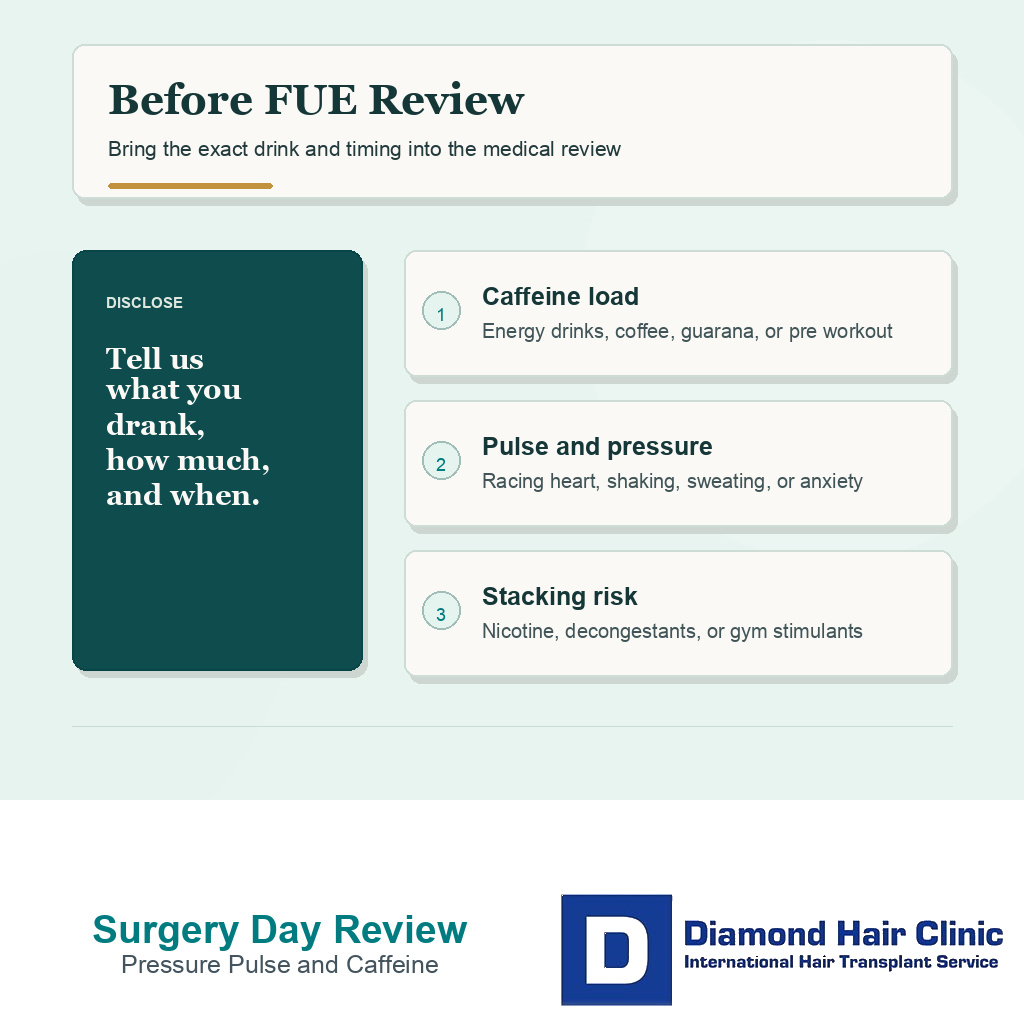 Energy drink timing check before hair transplant surgery